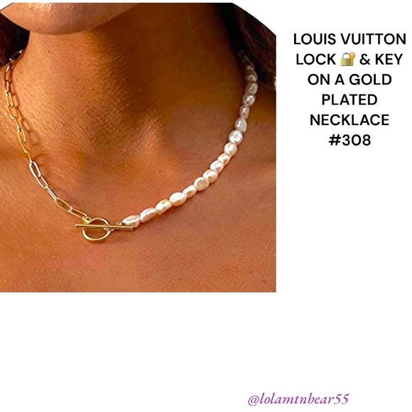 LOUIS VUITTON LOCK & KEY 🔐 ON A GOLD PLATED CHAIN LOCK #308 working key - Picture 10 of 11